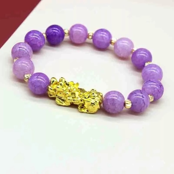 Jewelry - Purple Glass Beads Wealth Bracelet with Pixiu Pendent